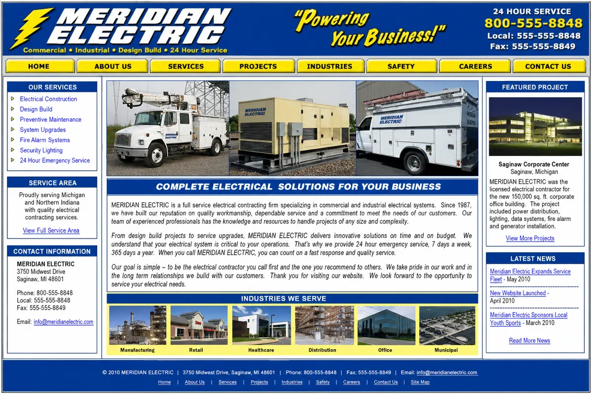 Dated contractor website, before
